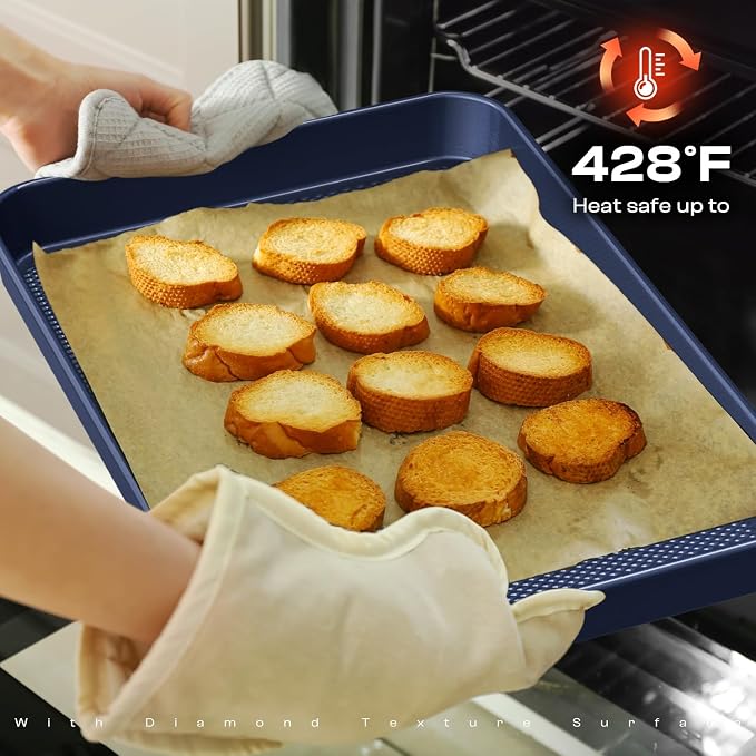 12-Piece Ceramic Coated Nonstick Baking Set, Oven Safe Bakeware - Blue | Bakeware Set Including Cake Pan, Muffin Tray, Loaf Pan, Square Pan, Roaster, Cookie Sheet, Cooling Rack and Baking Utensils - Image 6