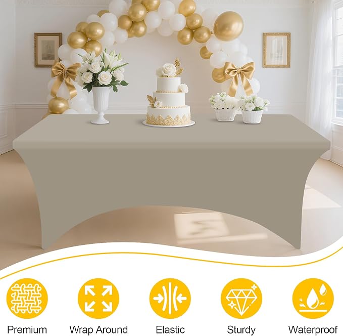 Smiry 2 Pack Spandex Table Cloth 4FT, Elastic Fitted Taupe Tablecloth - Image 4