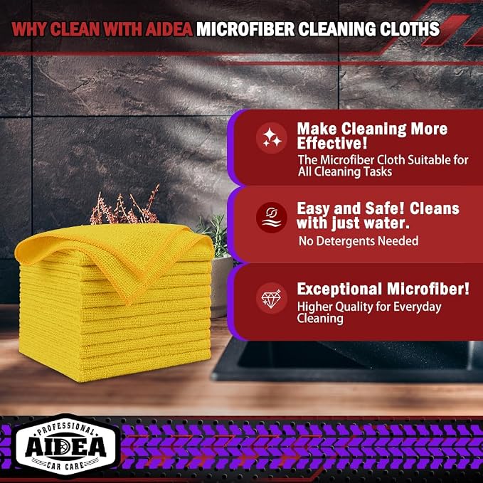 AIDEA Microfiber Cleaning Cloth-10PK, Microfiber Towels for Cars, 12"×12" - Image 2