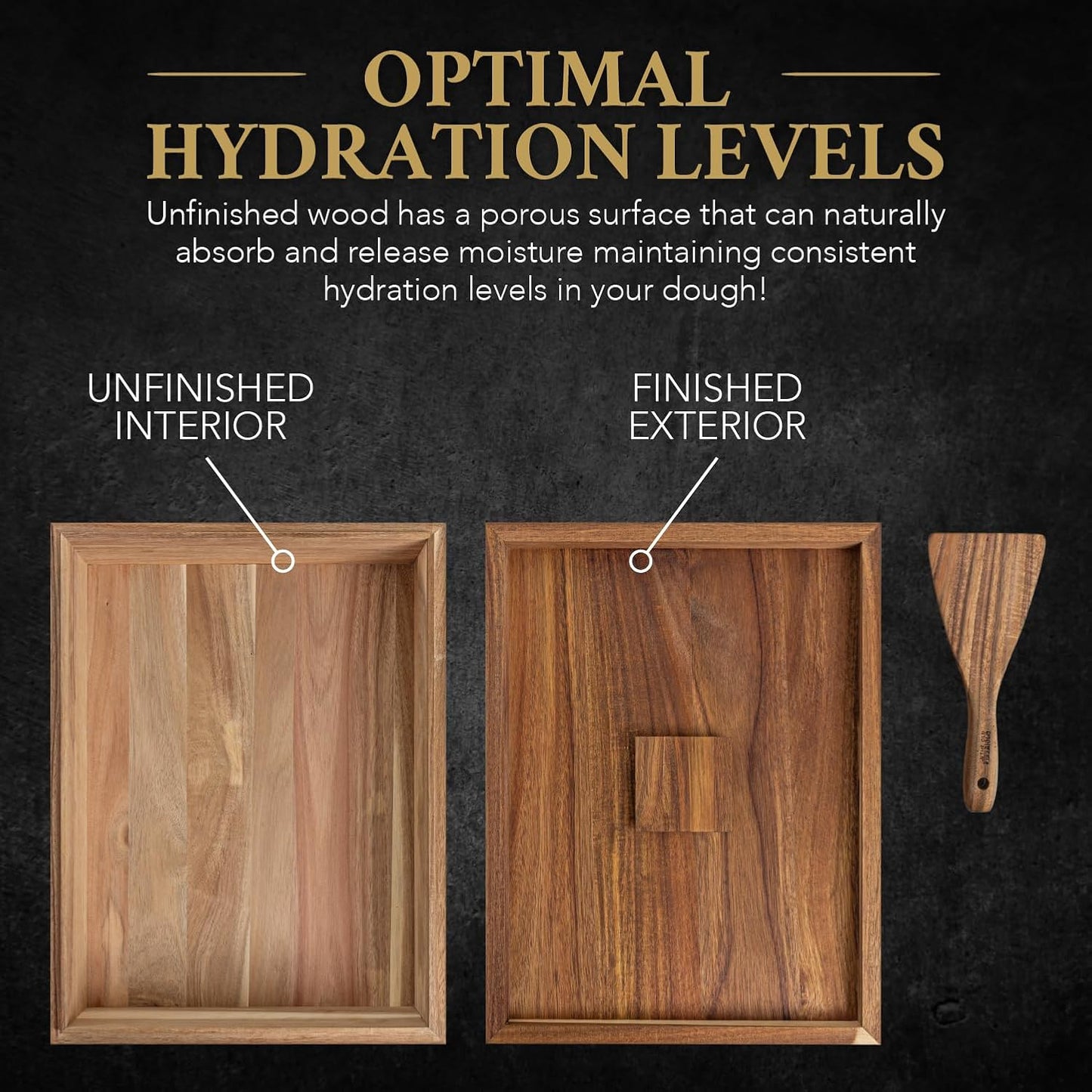 Wooden Pizza Dough Proofing Box w/Lid – 16” x 12” – Made From Natural Acacia Wood – Proofing Container Tray for Home Kitchen with Dough Spatula and Pizza Dough Recipe Book