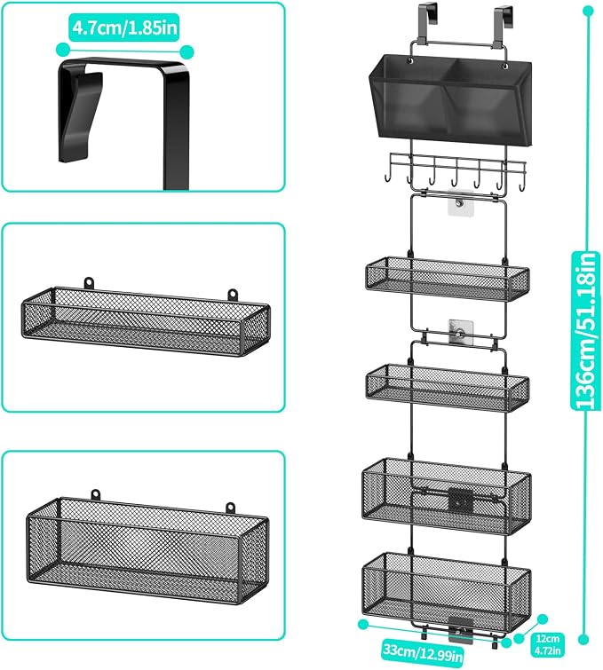 HapiRm Over Door Organizer Hanging - 6 Tier Over The Door Storage with Visual Pockets & Hooks, with 4 Metal Large Capacity Baskets for Bathroom Bedroom Kitchen Pantry Cabinet - Image 3