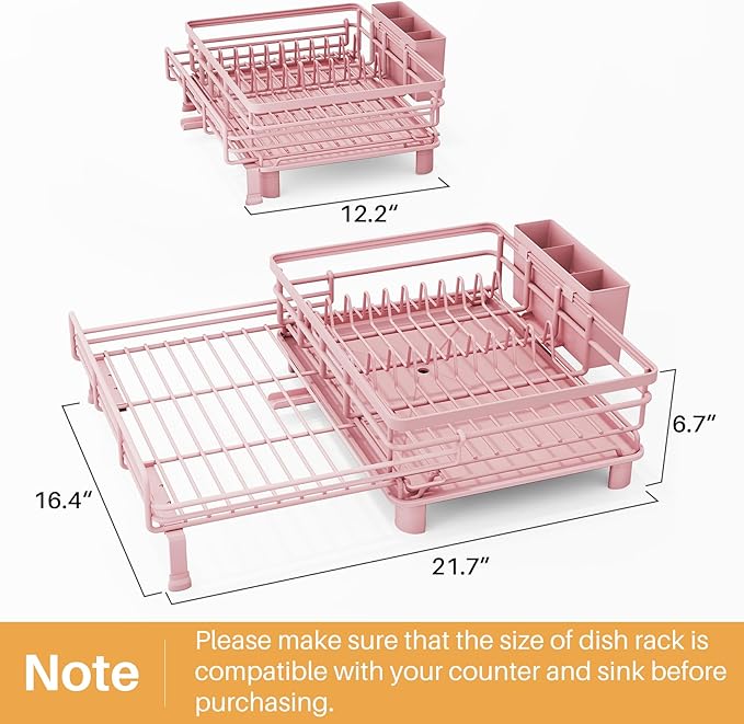 SNTD Expandable Dish Drying Rack for Kitchen Counter, Stainless Steel, Pink - Image 2