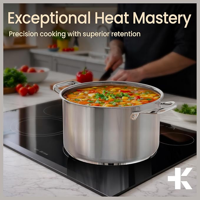 Stainless Steel Stockpot with Tempered Glass Lid 3 Quart, Durable 18/0 Stainless Steel, Impact-Bonded Base for Even Heating, Riveted Handles, Oven & All Stove Compatible, Safe Up To 500°F (260°C) - Image 8