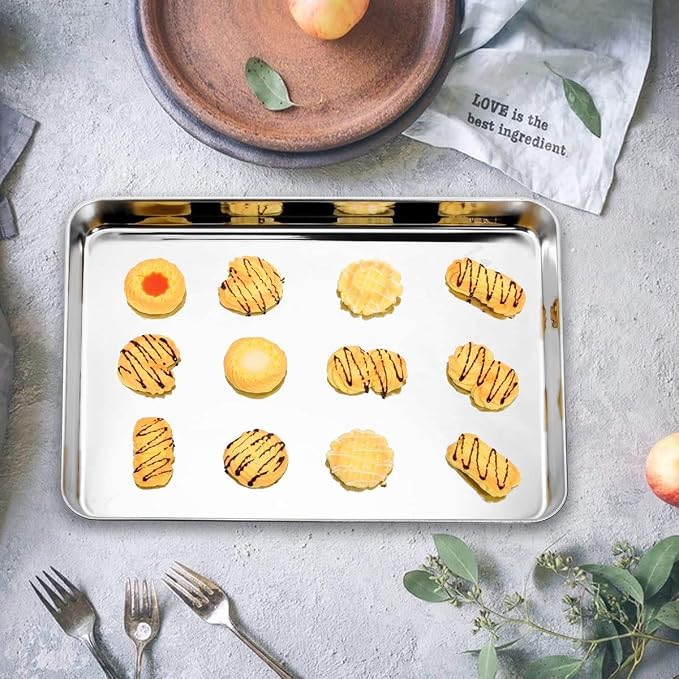 Baking Sheet Set of 5, Bastwe 18 inch Commercial Grade Stainless Steel Baking Pan, Professional Bakeware Oven Tray, Healthy & Non-toxic, Rust Free & Mirror Finish, Easy Clean & Dishwasher Safe - Image 6