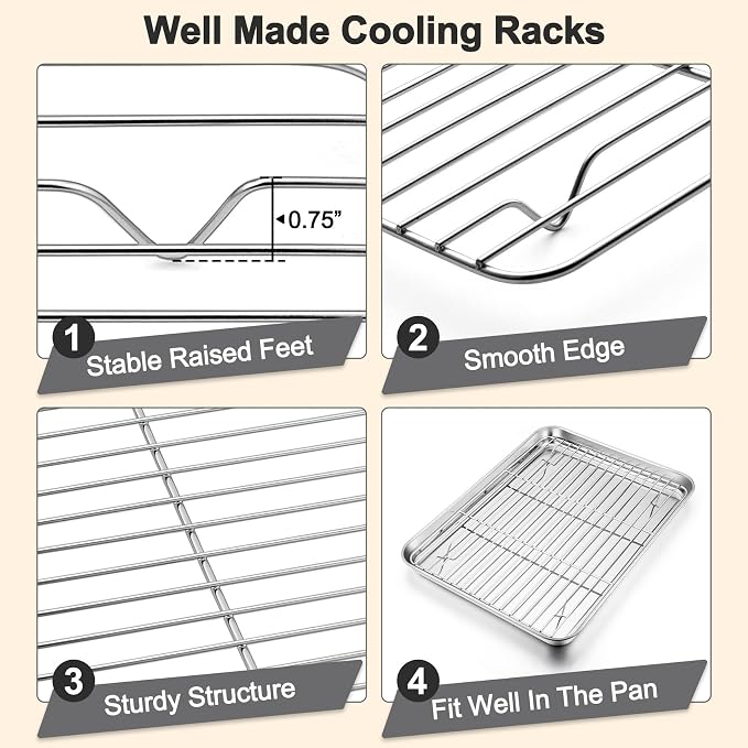 TeamFar Baking Sheet with Rack Set, 3 Pans + 3 Racks, 19.6/16/12.5 Inch | Stainless Steel Cookie Sheets Baking Pans Trays and Cooling Racks for Cooking, Non-Toxic & Heavy Duty, Dishwasher Safe - Image 4