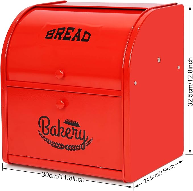 Bread Box, Metal Bread Box for Kitchen Countertop, 2 Layer Roll Top Bread Boxes, Stainless Steel Bread Storage, Kitchen Counter Bread Bin, Airtight Holder for Homemade Bread (Red) - Image 8