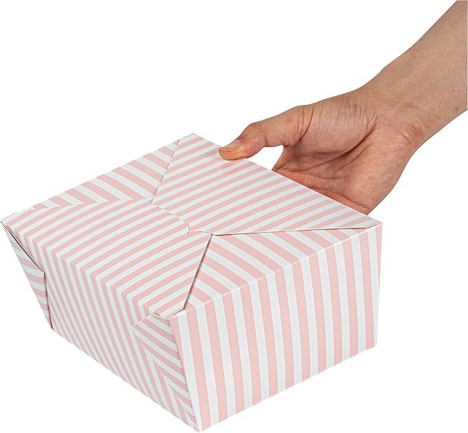 Restaurantware-Bio Tek 8.5 x 6.2 x 3.5 Inch Food Containers, 200 Durable Takeaway Boxes - Disposable, Striped, Pink And White Paper 98 Ounce Takeout Boxes, Rectangle, For Takeouts And Delivery - Image 14