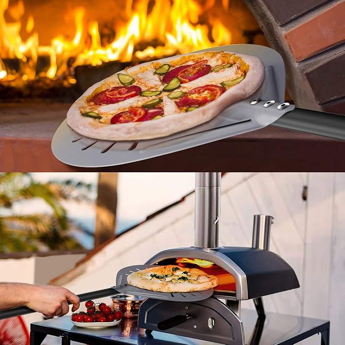 12 Inch + 9 Inch Pizza Peel Set, Perforated Pizza Turning Peel, 12" x 14" Professional Aluminum Pizza Paddle for Homemade Pizza, Pizza Oven Accessories - Image 5
