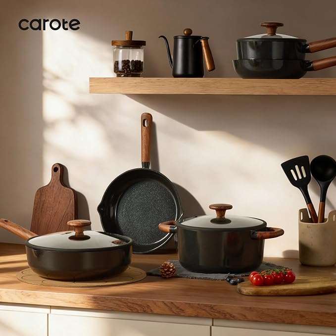 CAROTE 2QT & 3QT Sauce Pan Sets with Lid & Ladle Ceramic Nonstick Pot Set Non Toxic Saucepan Small Kitchen Cooking Pots, Easy to Clean, Induction Comptable, PFAS PTFE Free, Black - Image 8