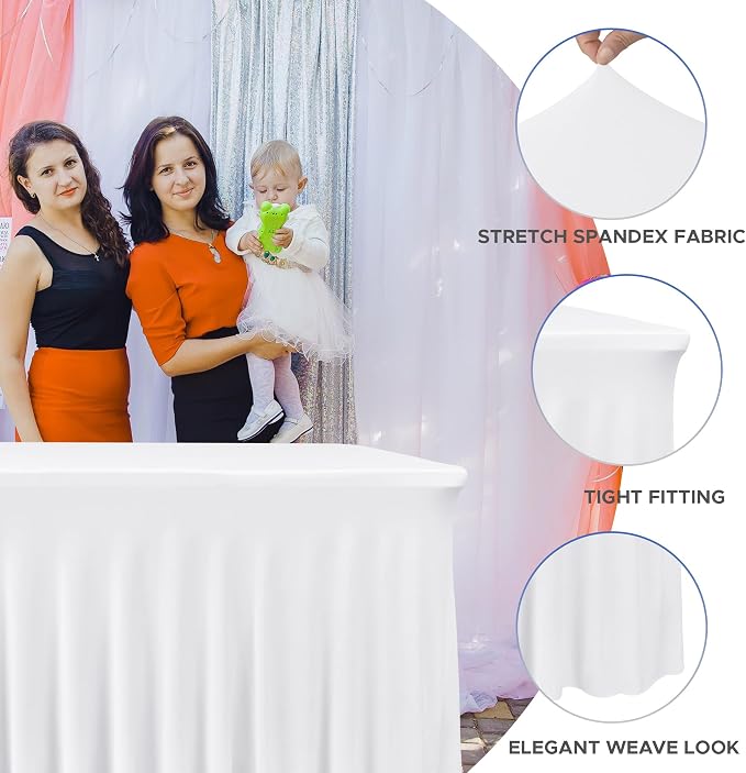 White Spandex Table Skirt for 8 Foot Rectangle Tables 4 Pack 96x30 In - Image 2