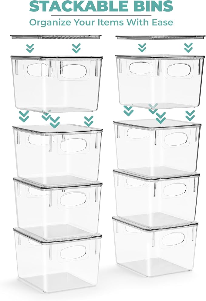 Sorbus Medium Plastic Storage Bins with Lids - Kitchen, Pantry, Refrigerator Organizer Bins - Clear, 4 Pack - Image 4