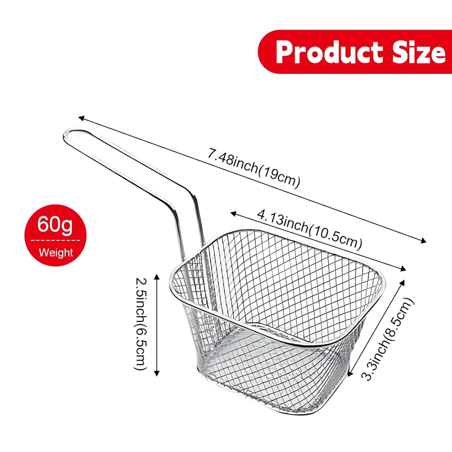 8 Pcs Mini Square Fry Baskets, 4.13×3.3×2.5inch Stainless Steel Fry Basket with Handle Steel French Fry Chip Basket French Fries Desk Food Presentation Mesh Basket Kitchen Cooking Tool