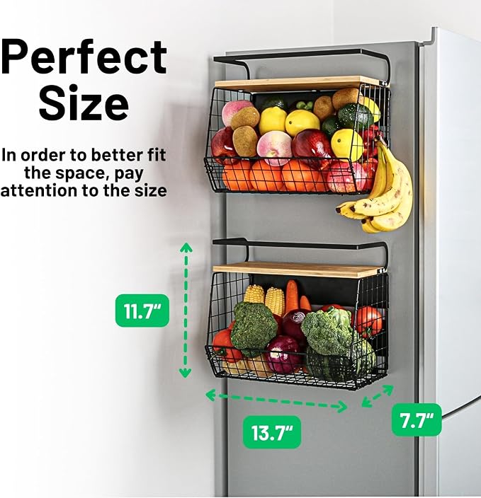 2 Set Magnetic Shelf for Refrigerator with Wood Lid, Fruit Potato & Onion Storage Bins, Pantry Organizers & Storage, Large Container Magnetic Spice Rack for Refrigerator, Kitchen Counter, Cabinet | Strong magnet holds 50lbs, ventilated bin for produce,... - Image 8