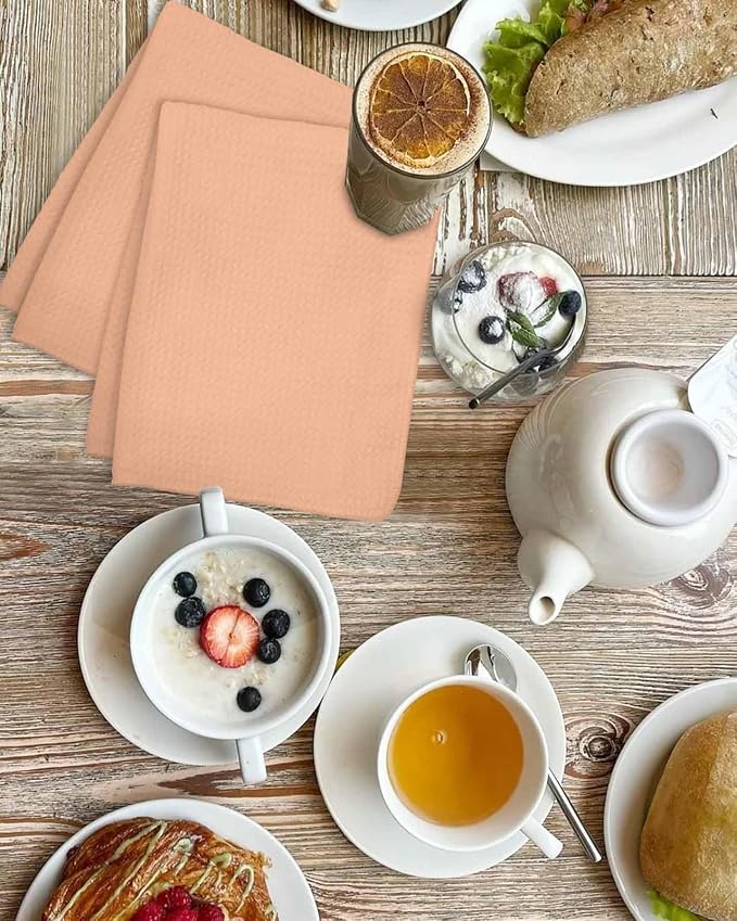 Orange Pink Dish Towels Set, Waffle Weave Kitchen Towels Microfiber Towels Cleaning, Solid Contemporary Color Minimalist Pure Color Soft Absorbent Dish Drying Towels Hand Towels 4 Pack 15.7x23.6 Inch - Image 4