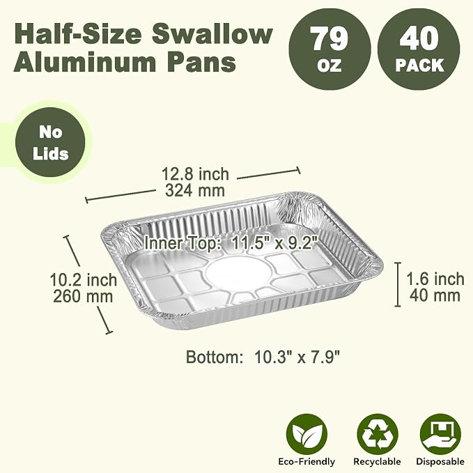 Half Size Shallow Steam Table Pans, No Lids, 40 Pack - Image 2