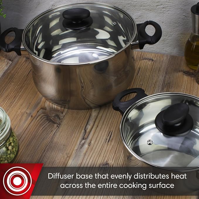 MAGEFESA Deliss 7-Piece Stainless Steel Cookware Set – Includes 2 Stockpots, Saucepan & Deep Sauté Pan – Induction Compatible, All Stovetops, Dishwasher Safe - Image 6
