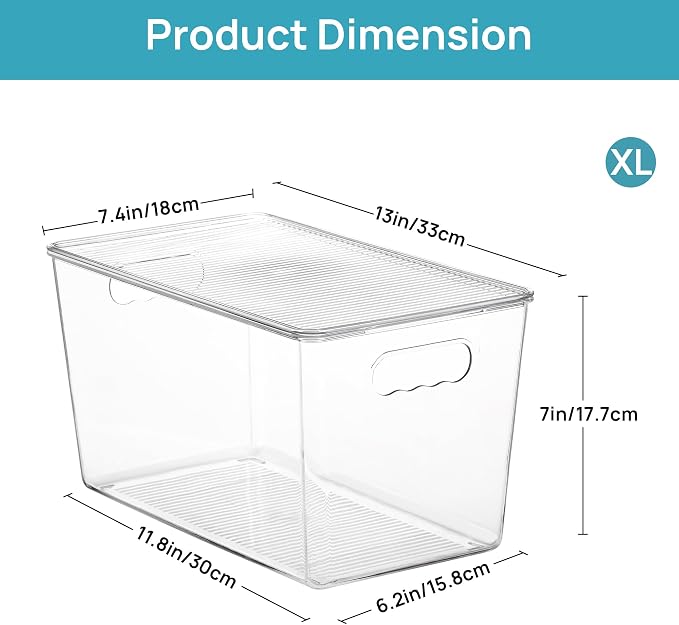 Vtopmart 6 Pack Clear Stackable Storage Bins with Lids and Handles, XLarge | BPA-free Plastic, Organize Vertically, For Pantry Kitchen Fridge Cabinet Closet Bathroom, Built to Last, Easy to Move - Image 2