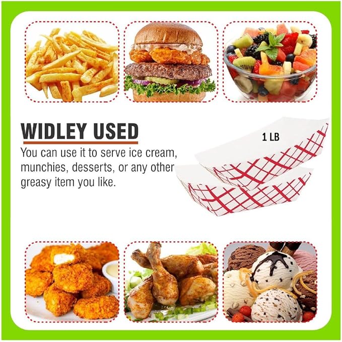Excellent Paper Food Serving Trays, Cardboard Food Boats Checkered Kraft Tray, Greaseproof Fast Food Snack Holder for Snack, Hot Dog, Hamburger and Chips, Party, Red and White (1000, 2lb) - Image 4