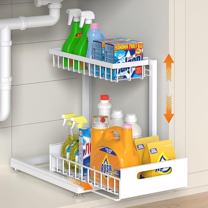Saydear L-Shaped Under Sink Organizer, 2-Tier Pull-out Cabinet Rack 1-Pack by Saydear
