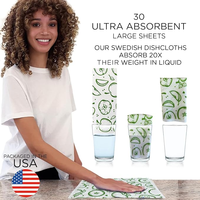 LOLA Swedish Dishcloths XL on a Roll, 30 Sheets, Fruit Pattern, Perforated Tear-Off 11" x 10" Sheets w/Hook, Reusable Absorbent Unpaper Towels Cellulose Sponge Cloth Biodegradable Made in Germany - Image 5