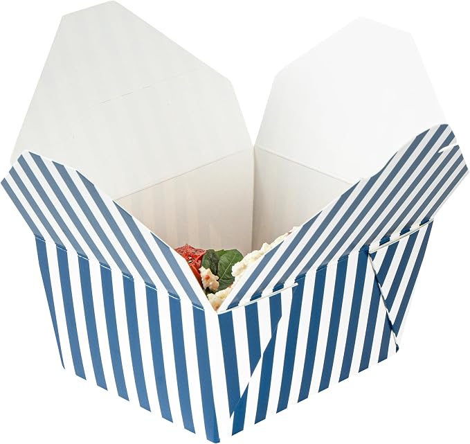 Restaurantware 30 oz Blue And White Stripe 1 Bio Box Container, 50 Ct - Image 13
