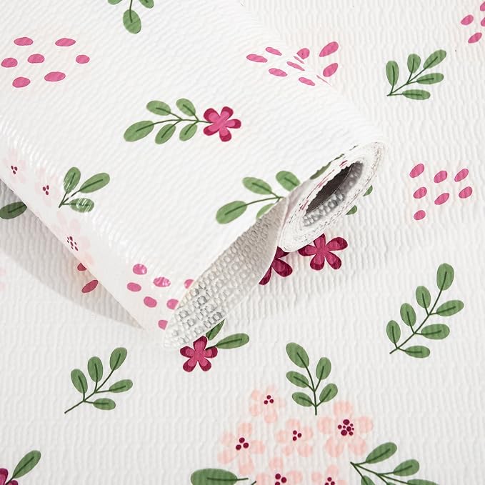 RAY STAR 18 Inch x 8 Ft Shelf Liner for Kitchen Cabinets, Non-Adhesive Cabinet Liner Washable, Drawer Liner for Dresser Non-Slip Bathroom [White Pink Floral](2 Rolls) by RAYSTAR