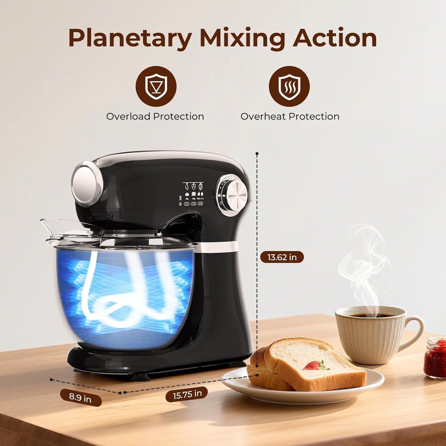 Stand Mixer With 12 Speed,5.3 Quart Electric Mixer With Tilt Head, Kitchen Mixer for Daily Use with Egg Whisk,Dough Hook,Flat Beater,BLACK