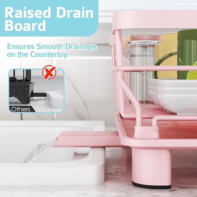 Dish Drying Rack for Kitchen Counter,12.8" W x 16.9" L,Pink - Image 4