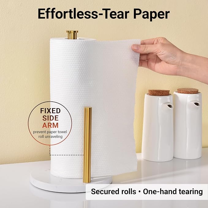 Hoooh Countertop Paper Towel Stand – Brushed Gold, Weighted Marble Base - Image 3