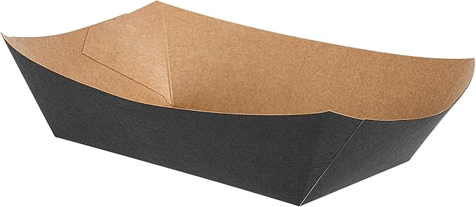 Restaurantware-Bio Tek 2-pound Food Trays, 200 Disposable Paper Food Trays - Heavy-Duty, Greaseproof, Black Paper Food Boats, For Snacks, Appetizers, Or Treats, Use At Parties Or Carnivals - Image 2