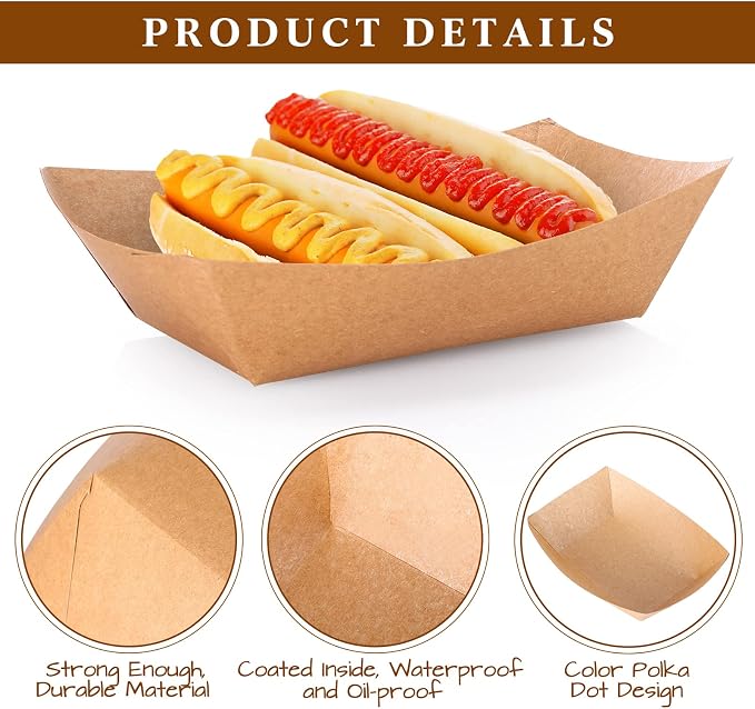 Sherr 500 Pcs 5 lb Kraft Paper Food Trays Boats Bulk, Disposable Nacho Kraft Paper Food Serving Trays Brown for Nachos, Tacos, Fries, Hot Dog, Corn, Bbq, Festivals, Party (Natural) - Image 3
