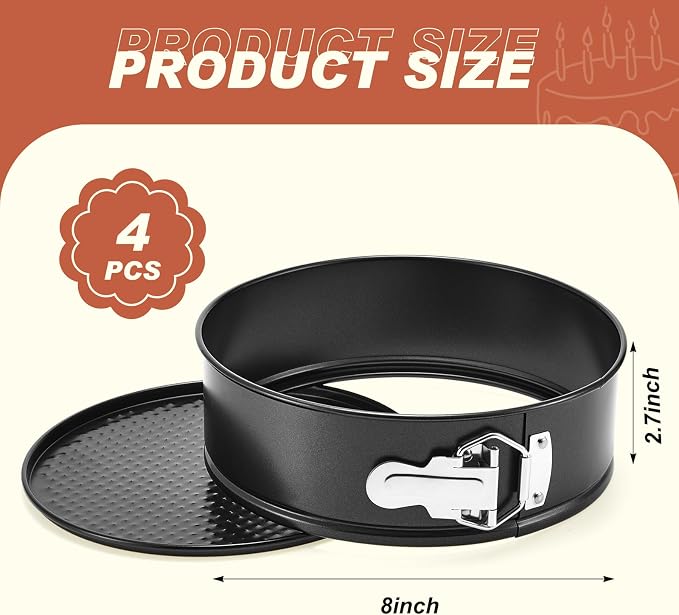 Funnymoom 4 Pcs 8 Inch Non Stick Springform Pan with Removable Bottom Carbon Steel Cheesecake Pan Round Springform Cake Mold with Stainless Steel Spring Buckles for Baking Kitchens Restaurant - Image 2