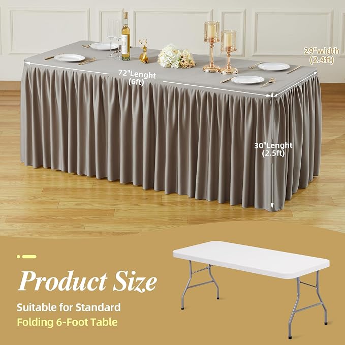 PARTISKY 2 Pack Natural Tablecloths for Rectangle Tables 6ft, Wrinkle Resistant Spandex Table Cover Fitted Stretch Table Cloth with Pleated Ruffle Skirts for Party Banquet Dining Birthday Wedding - Image 3
