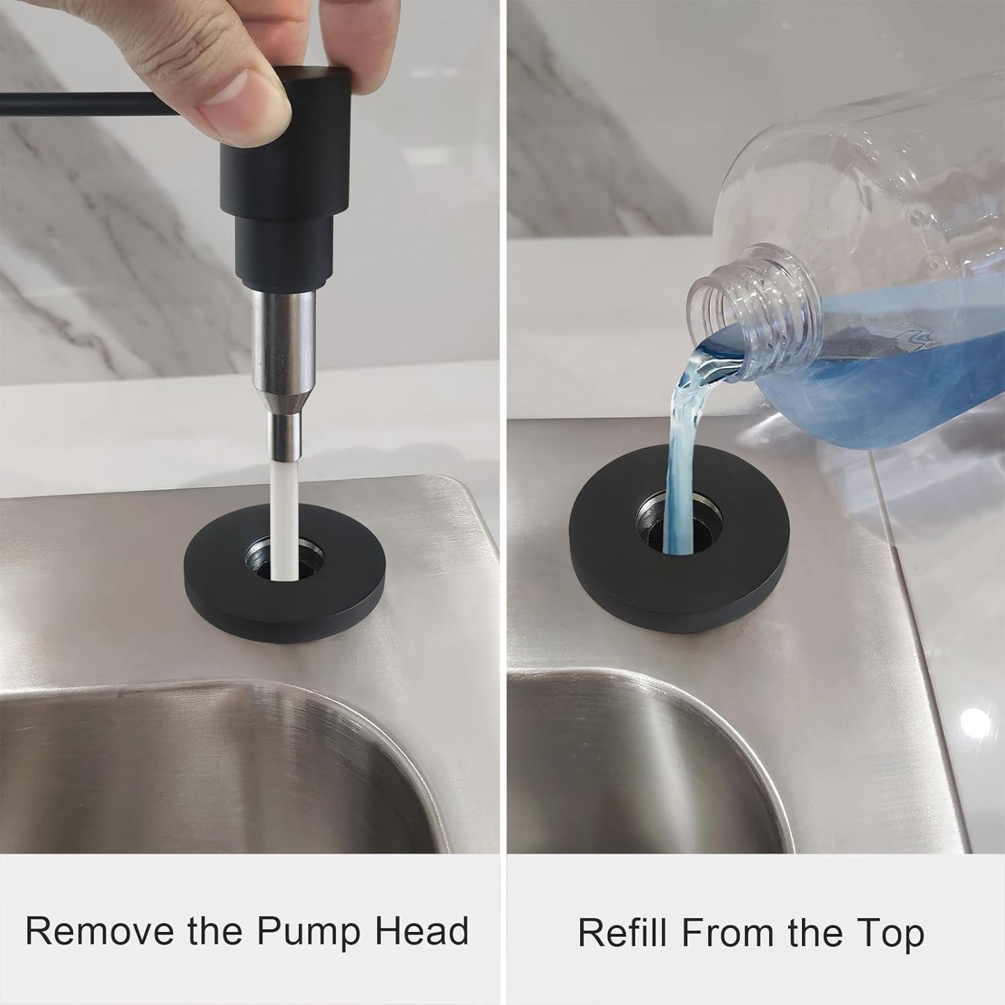 Matte Black All Brass Soap Dispenser for Kitchen Sink Countertop Sink Soap Dispenser 17 OZ Bottle Built in Refill from The Top with Long Spout