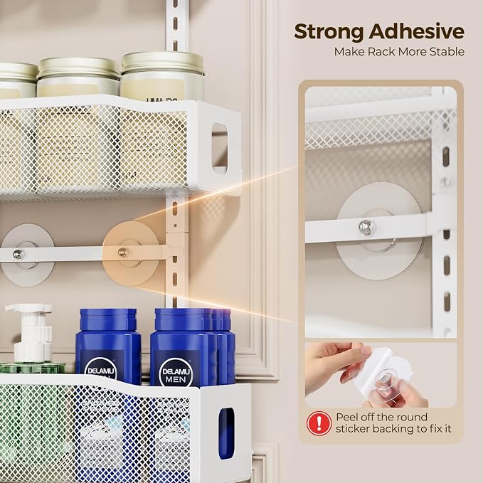 Delamu 8 Tier Over the Door Pantry Organizer, 2in1 Hanging or Wall Mount Spice Rack Seasoning, Adjustable Heavy-Duty Pantry Door Organizer and Storage for Kitchen Cabinet and Bathroom, 15.3" White - Image 8