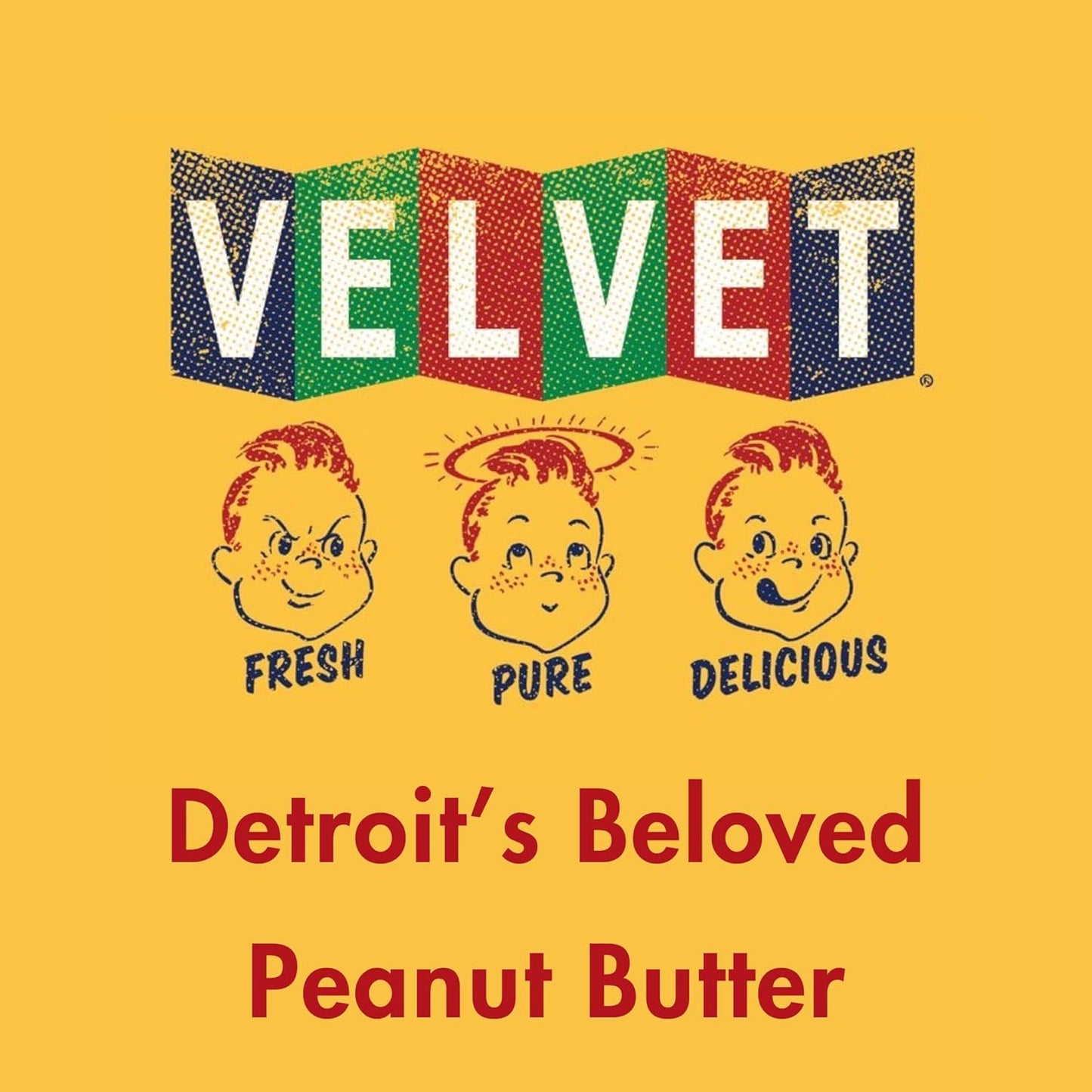 Velvet Peanut Butter, Creamy – Detroit’s Classic Since 1937, with “Fresh, Pure, Delicious” Label, Made in the USA, Gluten-Free, Packed with Roasted Peanut Chunks, Perfect for Sandwiches, Baking & Snacking (12 Jars, 18oz Each)