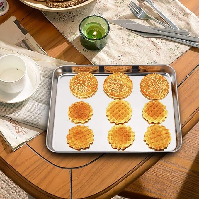 Wildone Baking Sheet with Rack Set [2 Sheets + 2 Racks], Stainless Steel Cookie Pan baking Tray with Cooling Rack, Size 10 x 8 x 1 Inch, Non Toxic & Heavy Duty & Easy Clean - Image 6