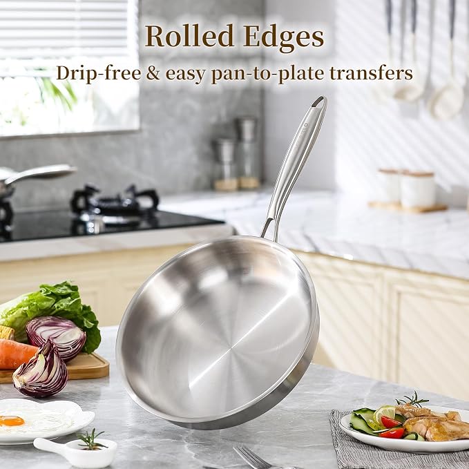 DELARLO Tri-Ply Stainless Steel Pan,18/10, 8",12" - Image 4