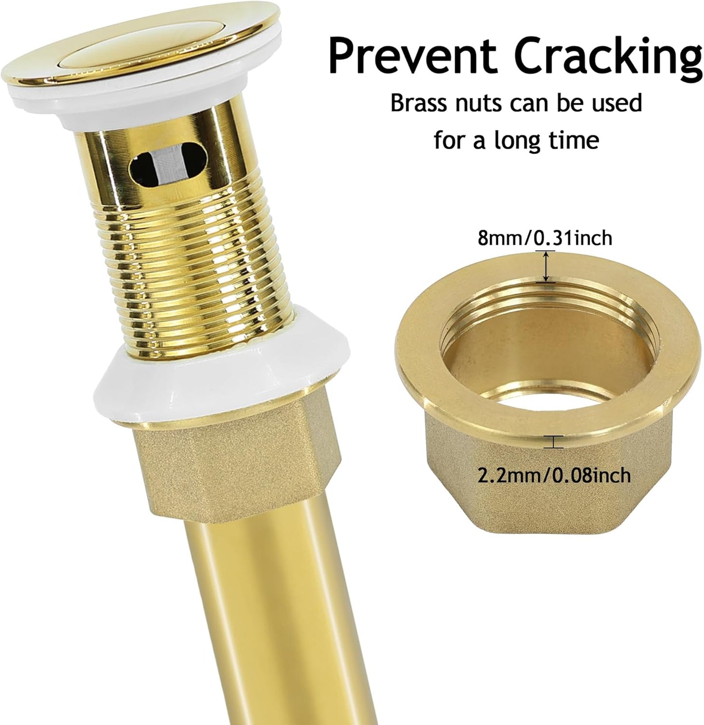 Bathroom Sink Drain,2 Pack Gold Stainless Steel Bathroom Drain Stopper with Overflow,Small Cap Pop Up Drain Assembly with Detachable Strainer Basket,Built-in Anti-Clogging