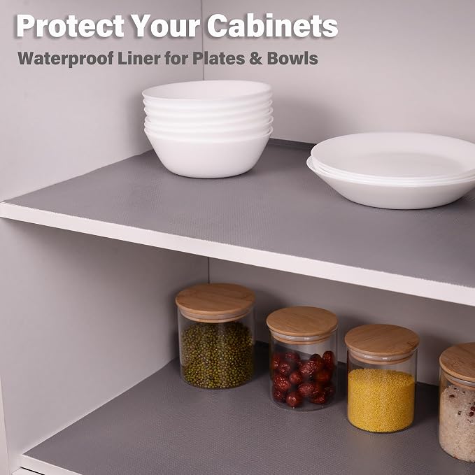 Drawer and Shelf Liners for Kitchen Cabinet,Non Slip Cabinet Liners for Shelves,Non-Adhesive Strong Grip Mats Protect Dresser Cupboard,Shelf Paper Easy to Clean-23.6IN x 20FT Gray - Image 3