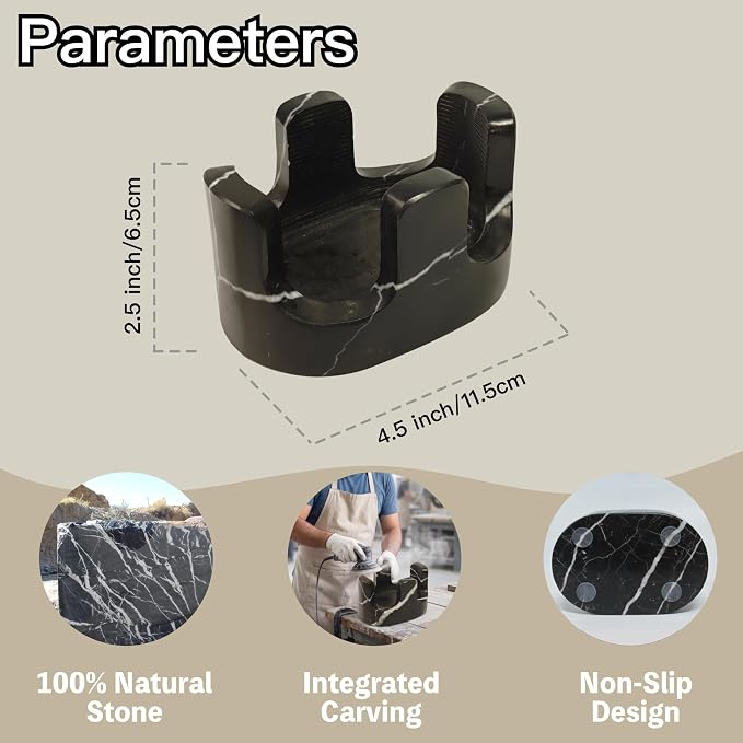 Black Marble Sponge Holder for Kitchen Sink, 2-in-1 Natural Stone Sponge & Brush Holder with Raised Edge, Keeps Countertops Dry, Heavy & Stable, Non-Slip Base, Modern Luxury Kitchen Decor - Image 2