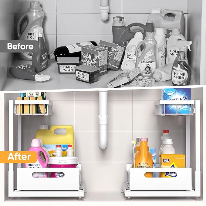 Saydear L-Shaped Under Sink Organizer, 2-Tier Pull-out Cabinet Rack 1-Pack - Image 3