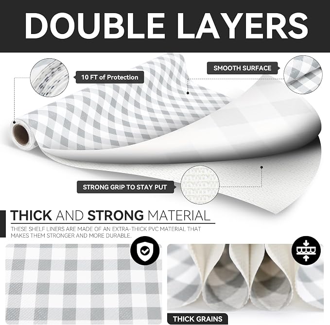 Shelf and Drawer Liner,Non-Adhesive Non Slip 12 Inch x 10 Feet Plaid Gray - Image 7