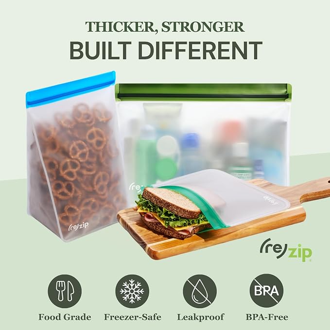 (re) zip Reusable Food Storage Bag Gift Kit, Leakproof, 8-Piece, Assorted | BPA-free, food grade, freezer-safe, airtight. A ready-to-give set of our best sizes - an easy, eco-friendly gift. - Image 6