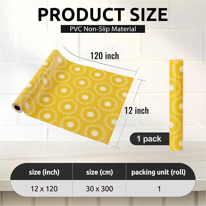 FIFTY FEET 12X120 Inch Shelf Liner for Kitchen Cabinets, PVC Drawer Liner for Dresser Non-Slip Bathroom, Non-Adhesive Cabinet Liner Washable (Yellow Circle)(1 Roll) - Image 4