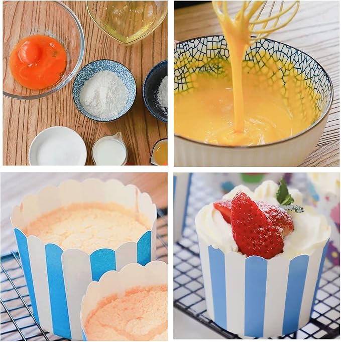 Cupcake Cases, 100PCS High Wall Cupcake Liners Baking Cups Heavy Duty Disposable Large Muffin Cases Liner greaseproof Paper Cup for Wedding Birthday Party Blue and White Stripes - Image 3