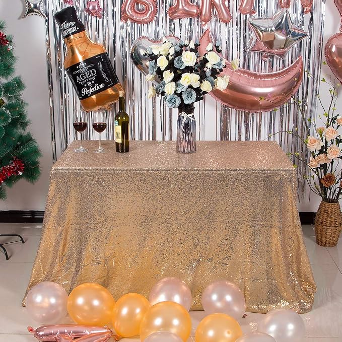 JYFLZQ Champagne Sequin Tablecloth Glitter Table Cover 60''x102'' Rectangle by JYFLZQ