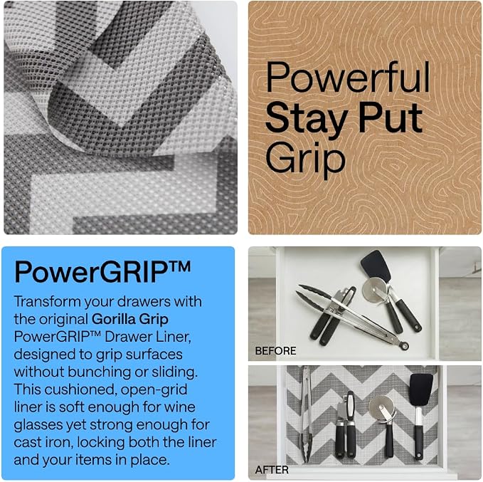 GORILLA GRIP powerGRIP Drawer Shelf and Cabinet Liner, 17.5" x30', Chevron - Image 3