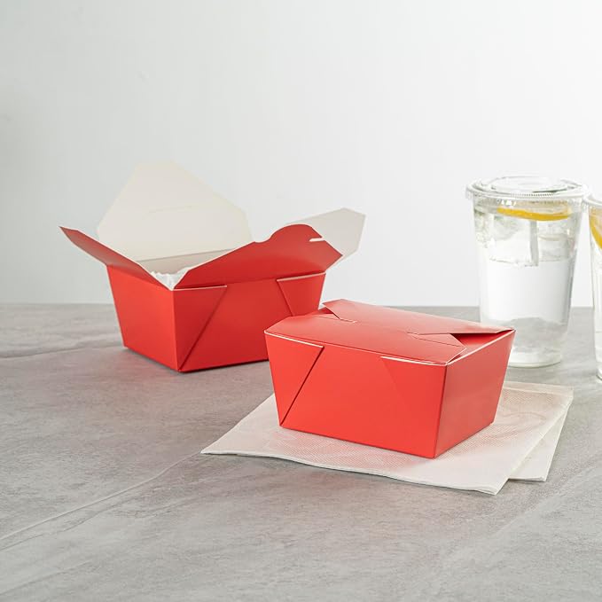 Restaurantware Bio Tek 30 Ounce Take Out Boxes 200 To Go Lunch Boxes - Tab-Lock Closure Heat-Tolerant Red Paper Disposable Lunch Boxes Greaseproof For Hot And Cold Foods - Image 4