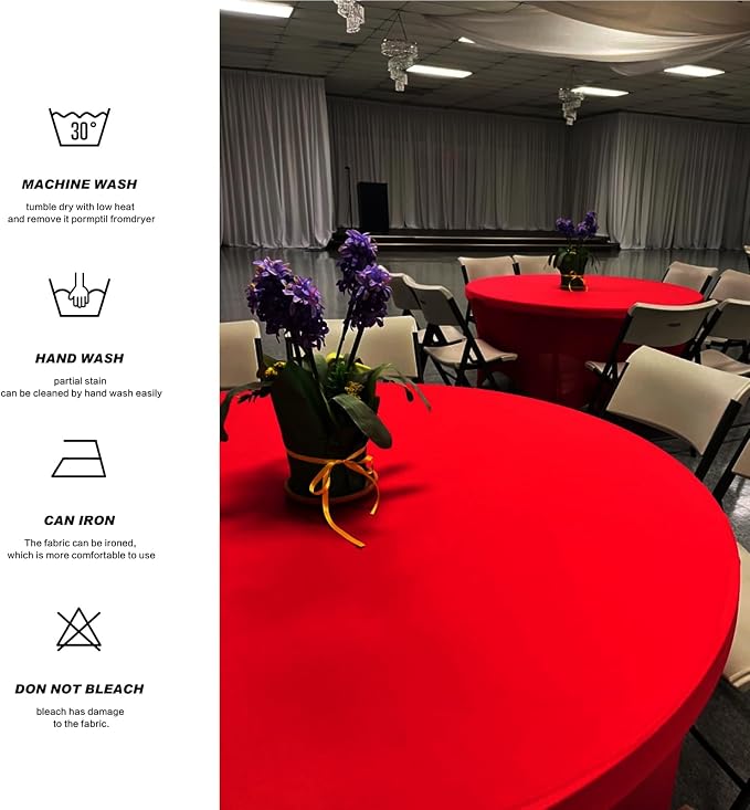 SSYAQRA 4 Pack 60 Red Spandex Tablecloth - 5FT 60 in Red Round Stretch Tablecloth Elastic Table Cloths Washable and Wrinkle Resistant Stretch Table Cover for Wedding Event & Parties - Image 2